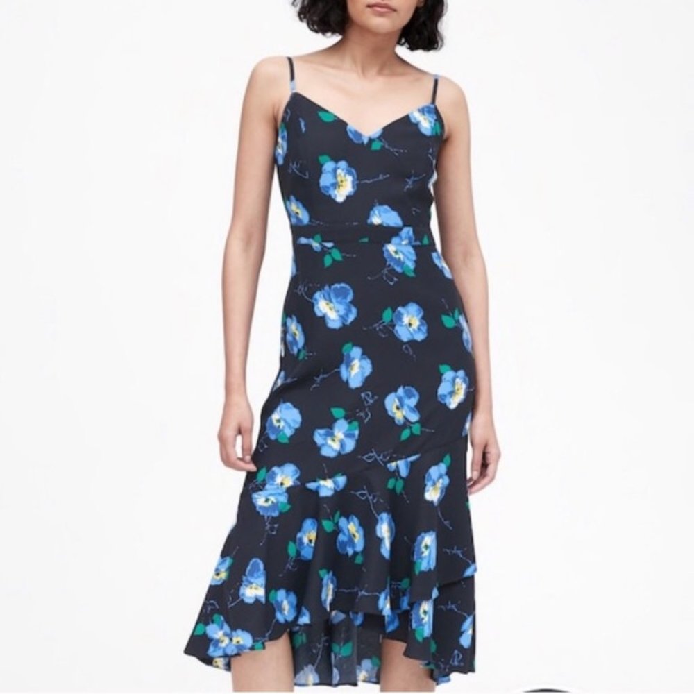 Banana Republic Midi Dress in White Polka Dot